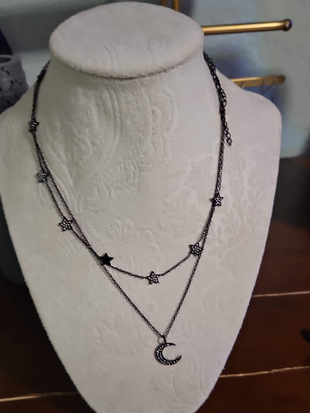 Black Double-Layer Star & Crescent Necklace